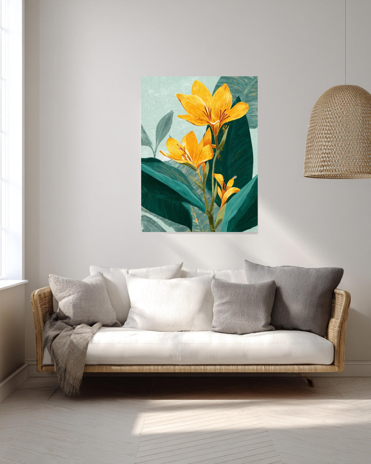 Tropical Yellow Flower Canvas, Vintage Botanical Wall Art