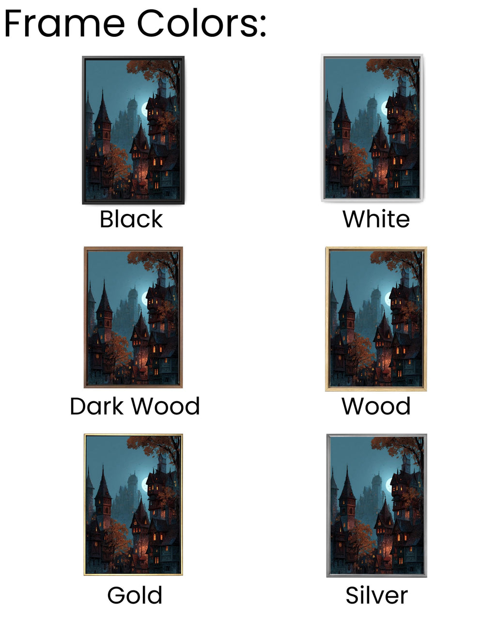 Moonlit Medieval City Canvas Art, Fantasy Wizard Castle