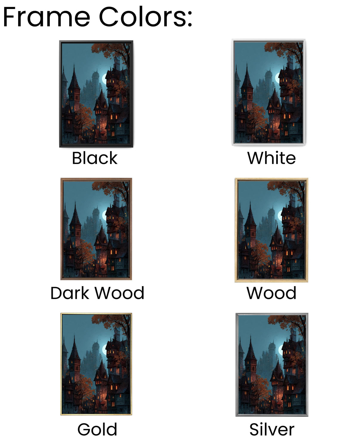 Moonlit Medieval City Canvas Art, Fantasy Wizard Castle