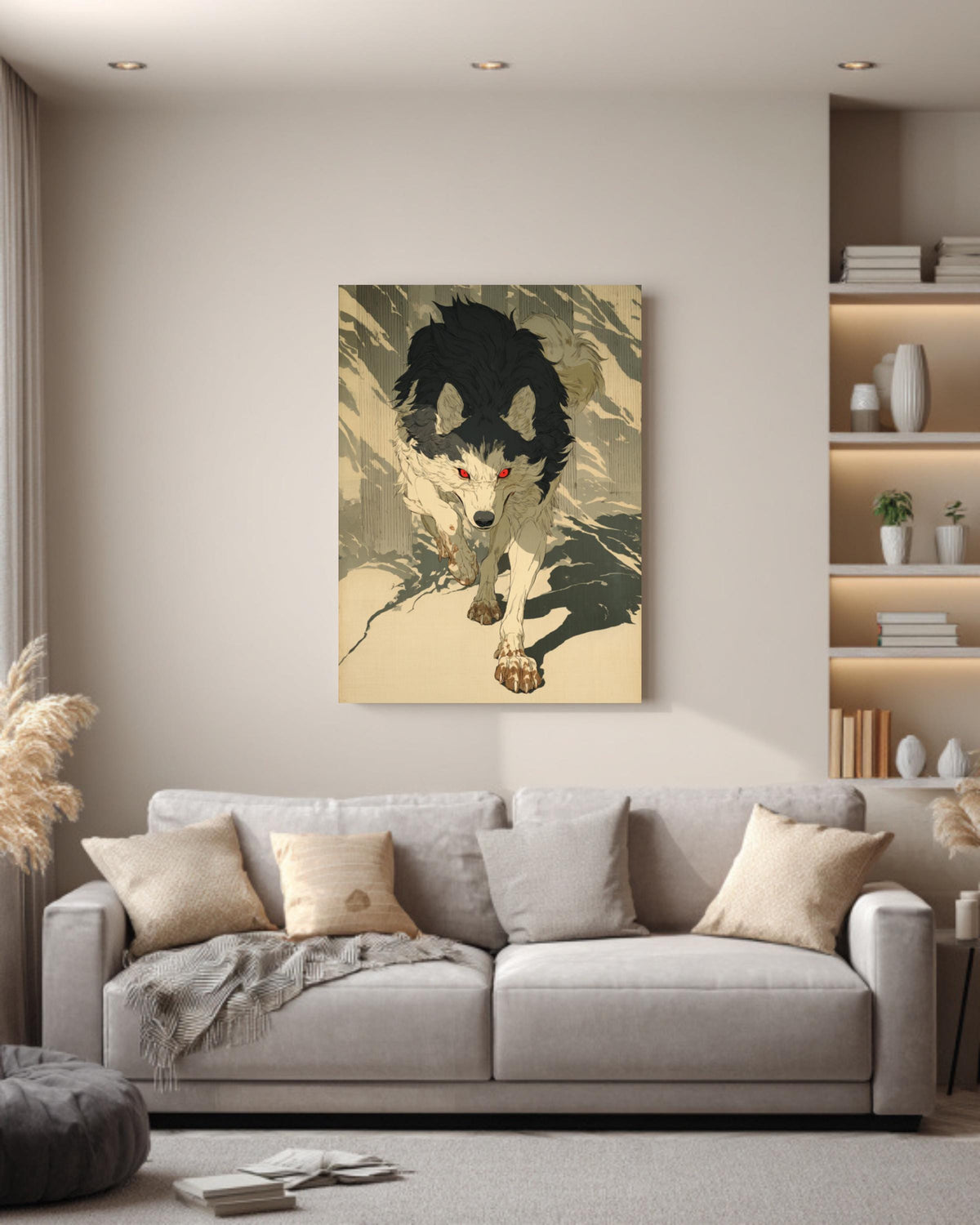 Ukiyoe Manga Panel Print Fierce Running Wolf Japanese Style Wall Decor