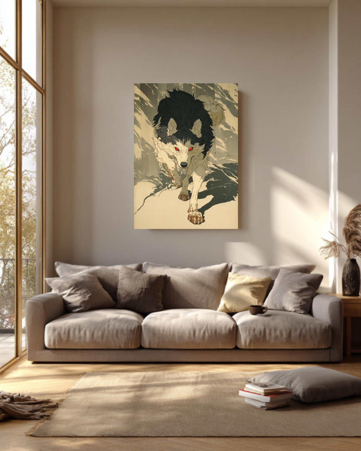Ukiyoe Manga Panel Print Fierce Running Wolf Japanese Style Wall Decor