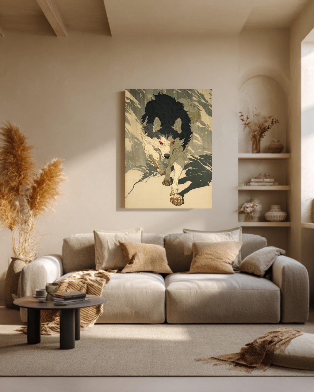 Ukiyoe Manga Panel Print Fierce Running Wolf Japanese Style Wall Decor