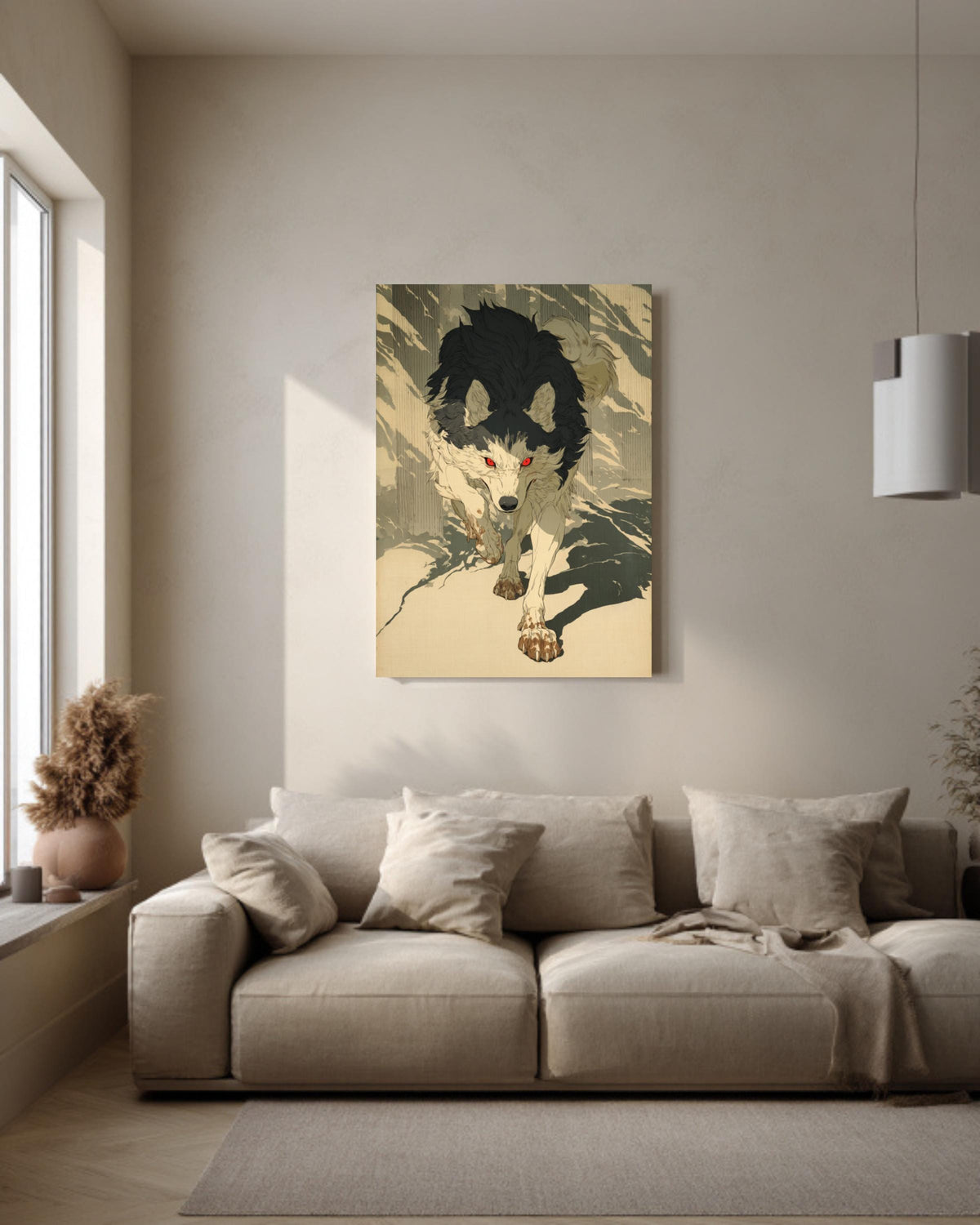 Ukiyoe Manga Panel Print Fierce Running Wolf Japanese Style Wall Decor