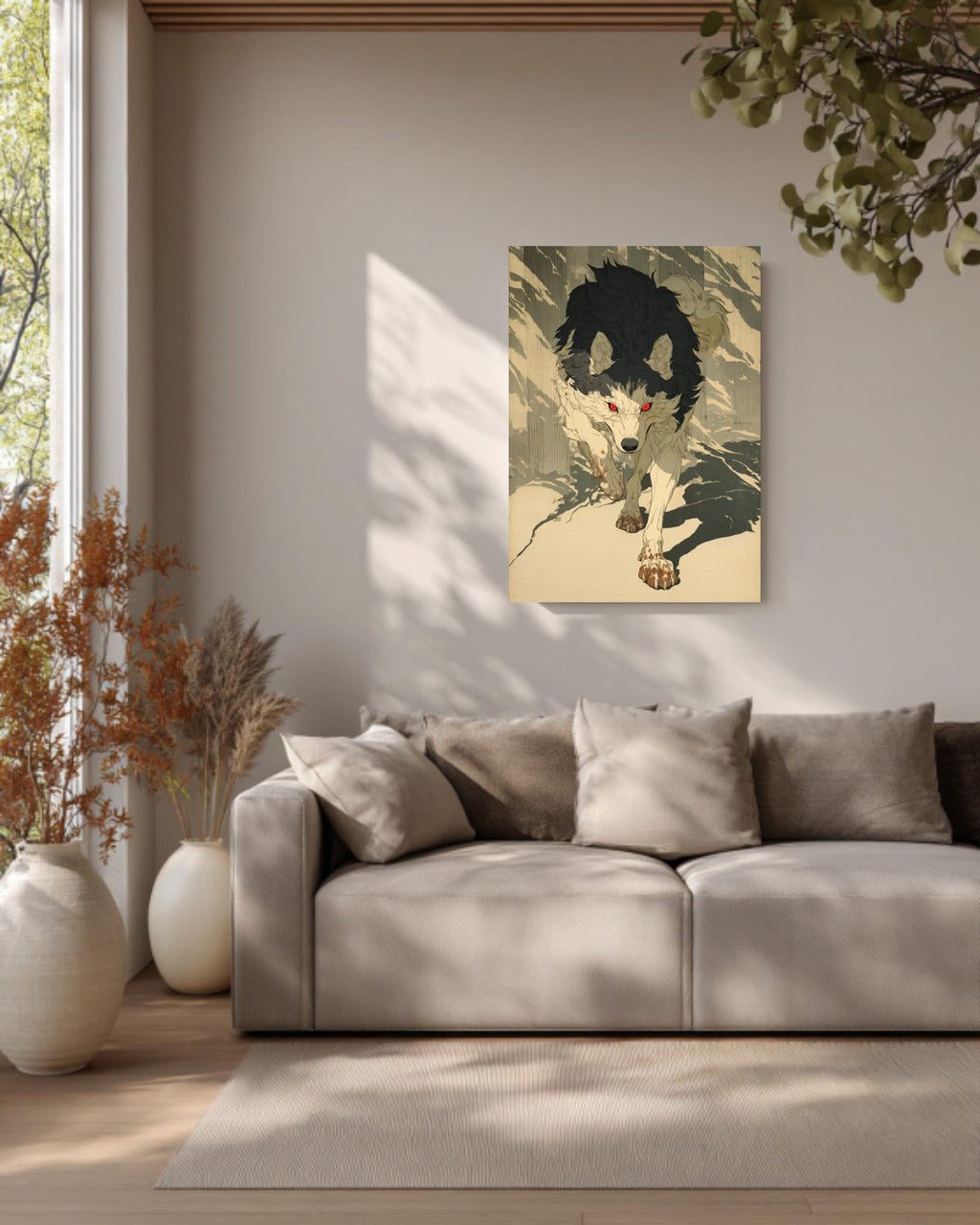 Ukiyoe Manga Panel Print Fierce Running Wolf Japanese Style Wall Decor