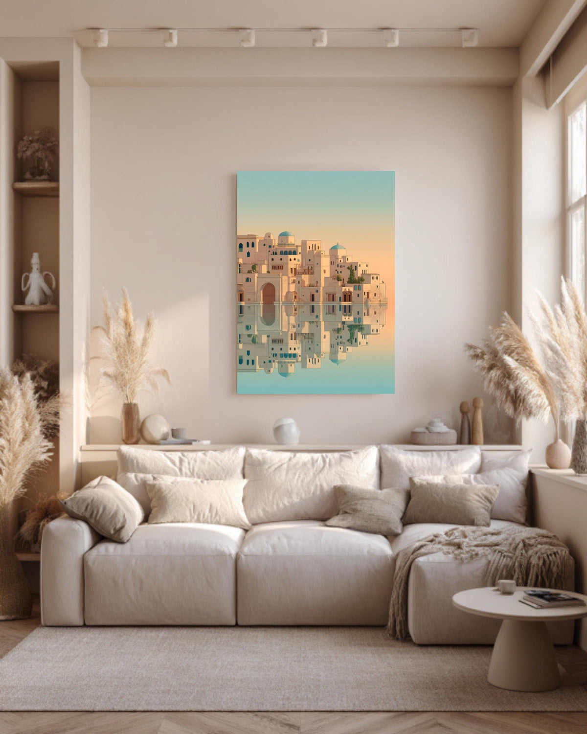 Minimalist Island Print Moroccan Arabic Buildings Moebius Style Wall Art Home Decor