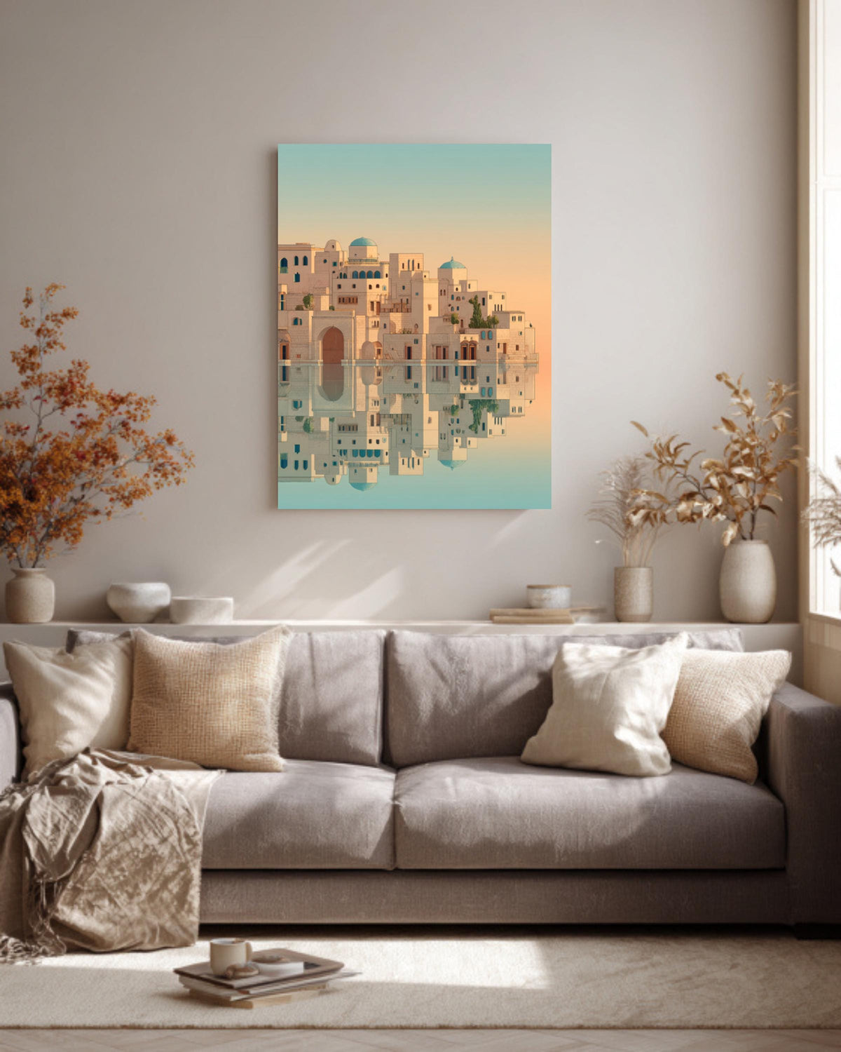 Minimalist Island Print Moroccan Arabic Buildings Moebius Style Wall Art Home Decor
