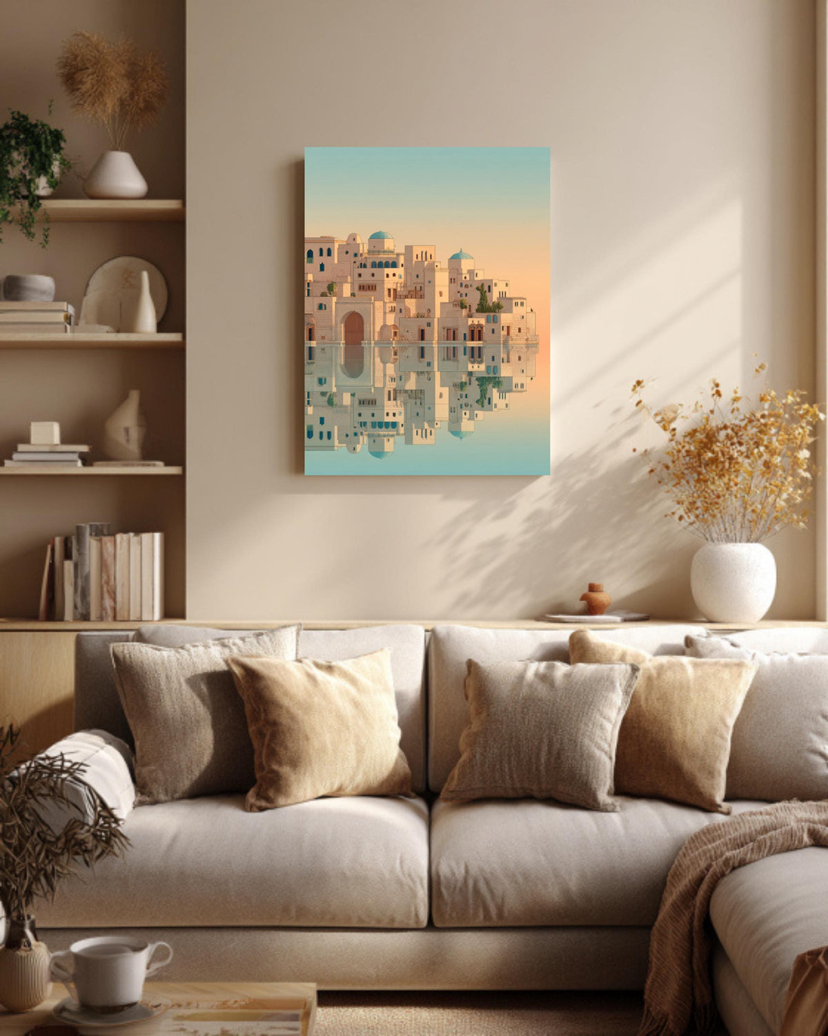 Minimalist Island Print Moroccan Arabic Buildings Moebius Style Wall Art Home Decor