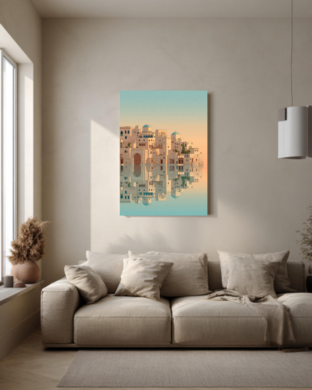 Minimalist Island Print Moroccan Arabic Buildings Moebius Style Wall Art Home Decor