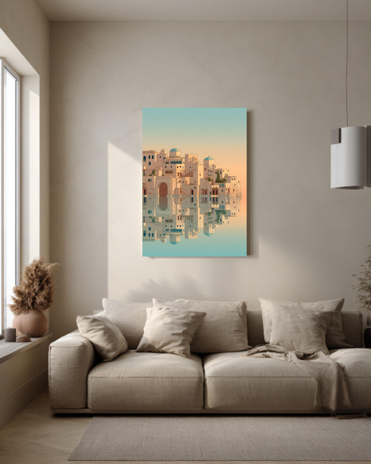 Minimalist Island Print Moroccan Arabic Buildings Moebius Style Wall Art Home Decor