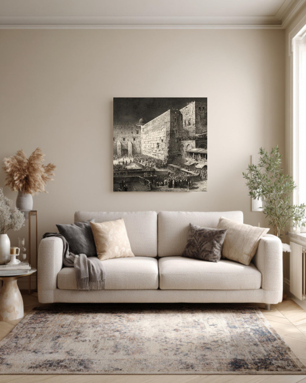 Western Wall Jerusalem Engraving, Detailed Historical Print with Linework, Architectural Wall Art, Framed Poster or Roll Print