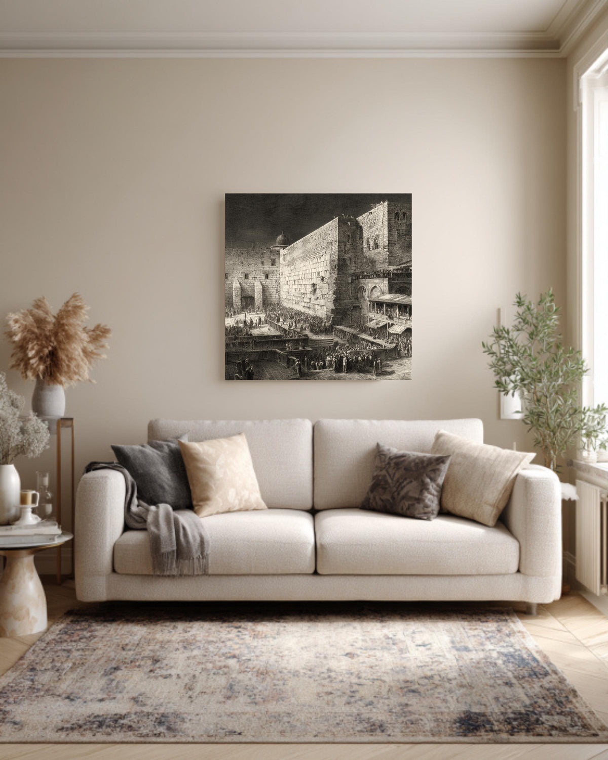 Western Wall Jerusalem Engraving, Detailed Historical Print with Linework, Architectural Wall Art, Framed Poster or Roll Print