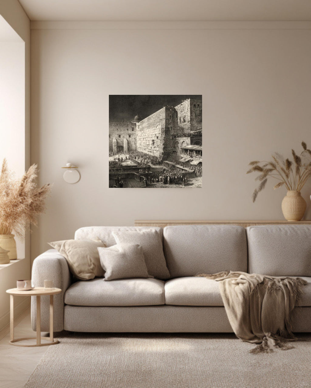 Western Wall Jerusalem Engraving, Detailed Historical Print with Linework, Architectural Wall Art, Framed Poster or Roll Print