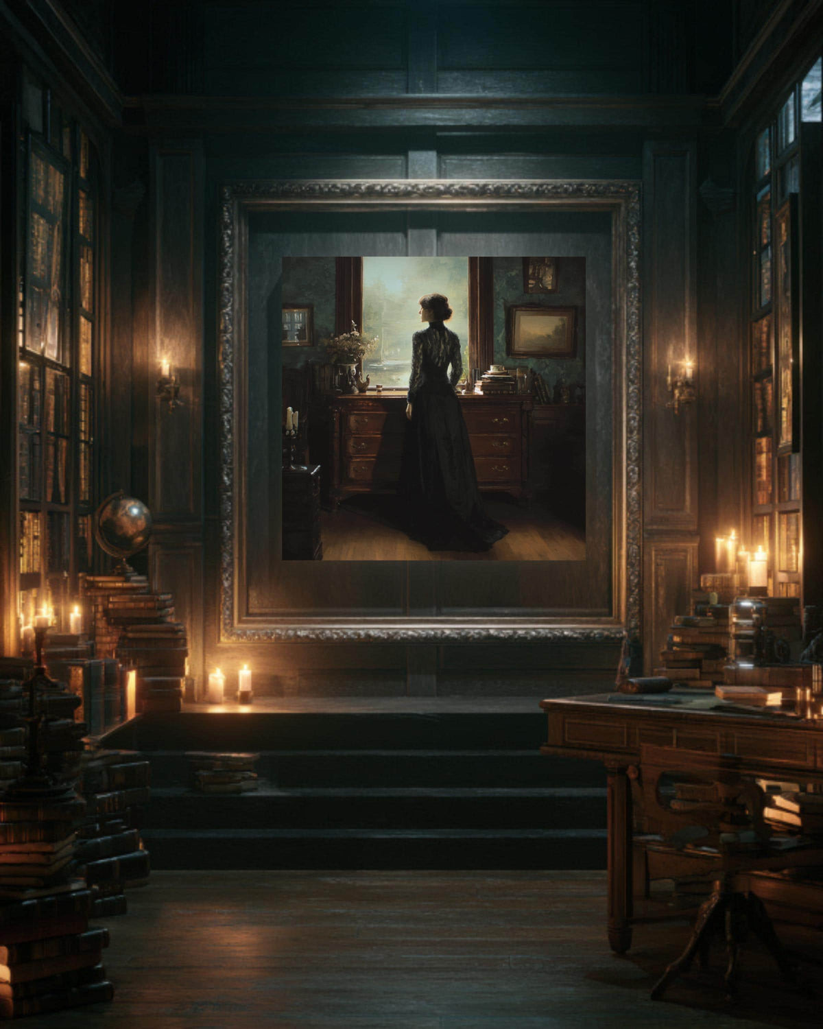 Victorian Woman Canvas Print, Dark Academia Gothic Wall Art