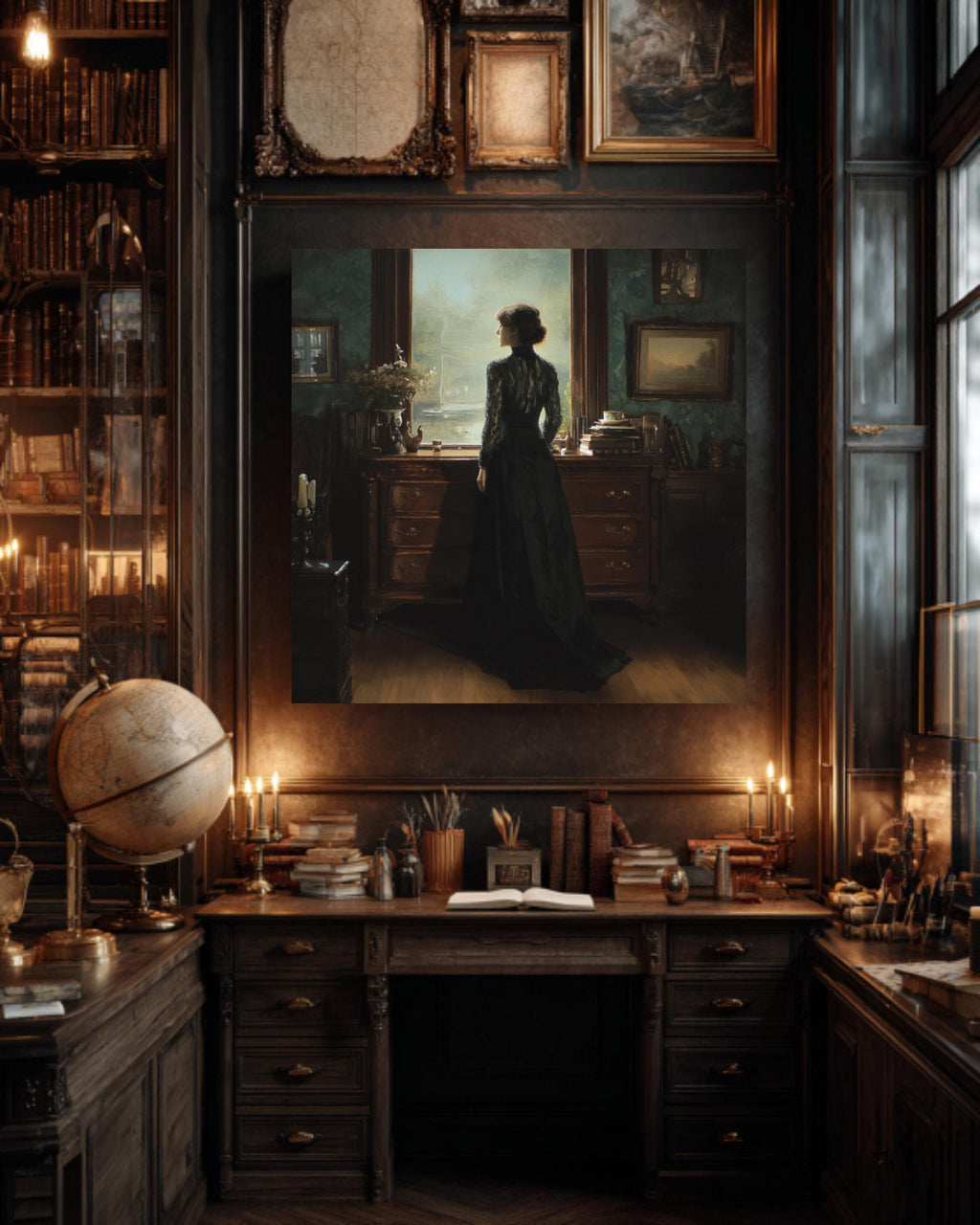 Victorian Woman Canvas Print, Dark Academia Gothic Wall Art