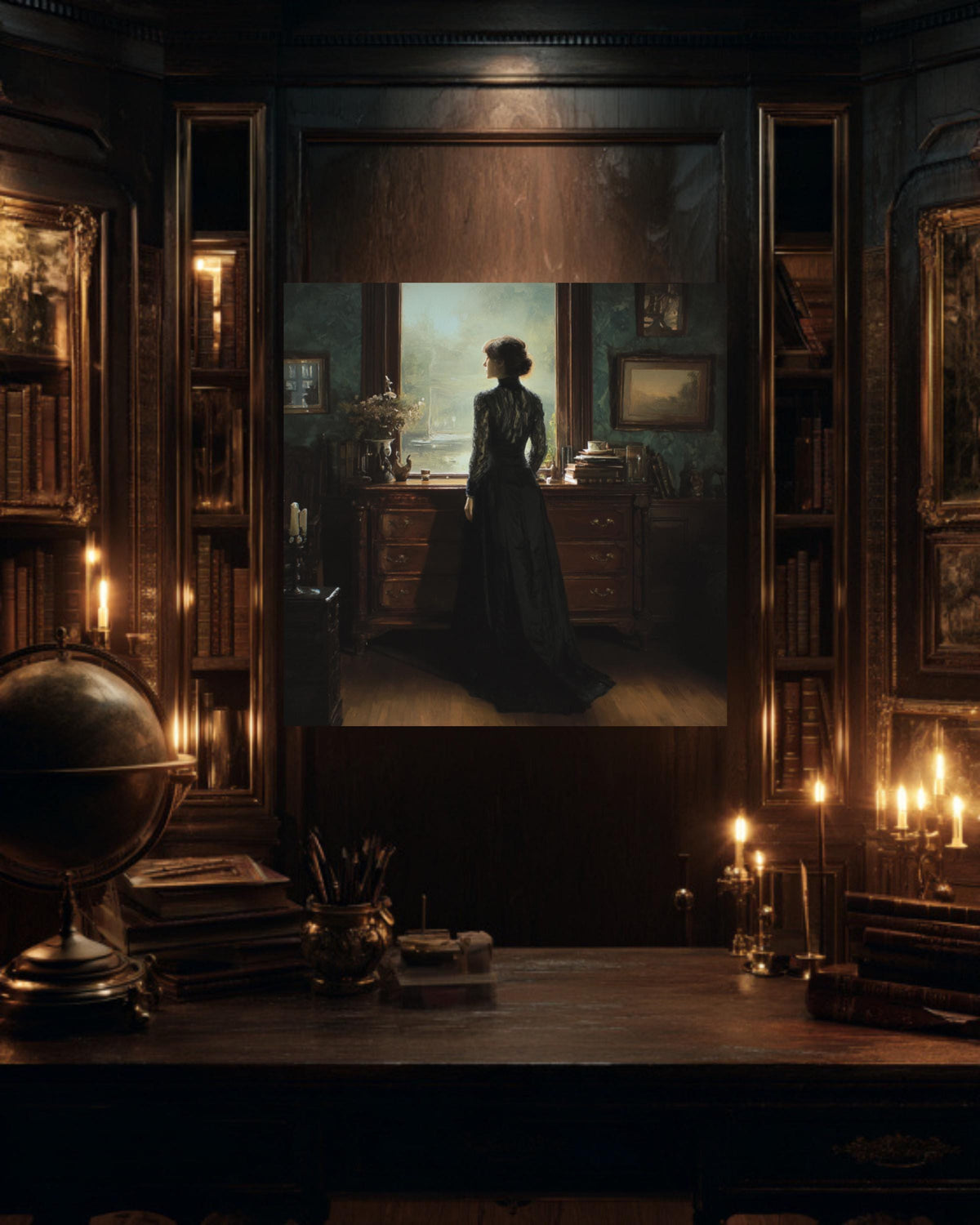 Victorian Woman Canvas Print, Dark Academia Gothic Wall Art