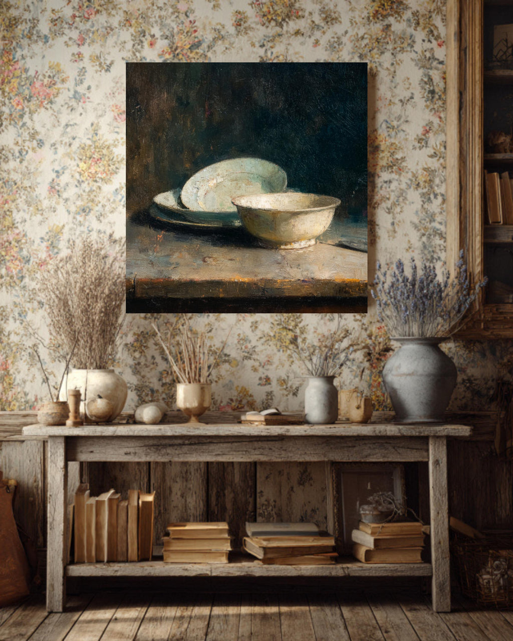 Vintage Still Life Oil Painting on Canvas, Dark Academia Kitchen Art