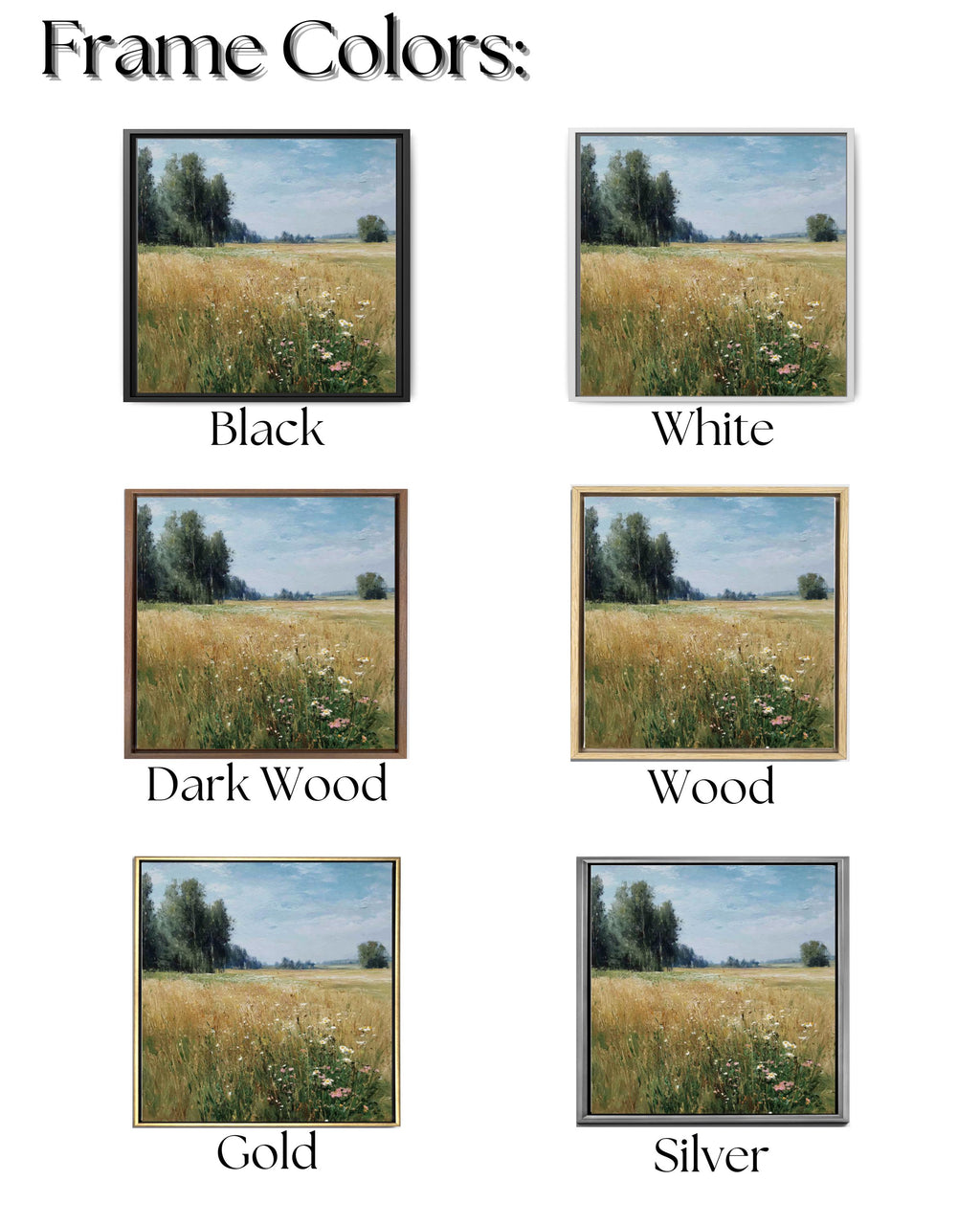 Impressionist Wildflower Meadow Canvas, Sunny Countryside Landscape, Framed Wall Art