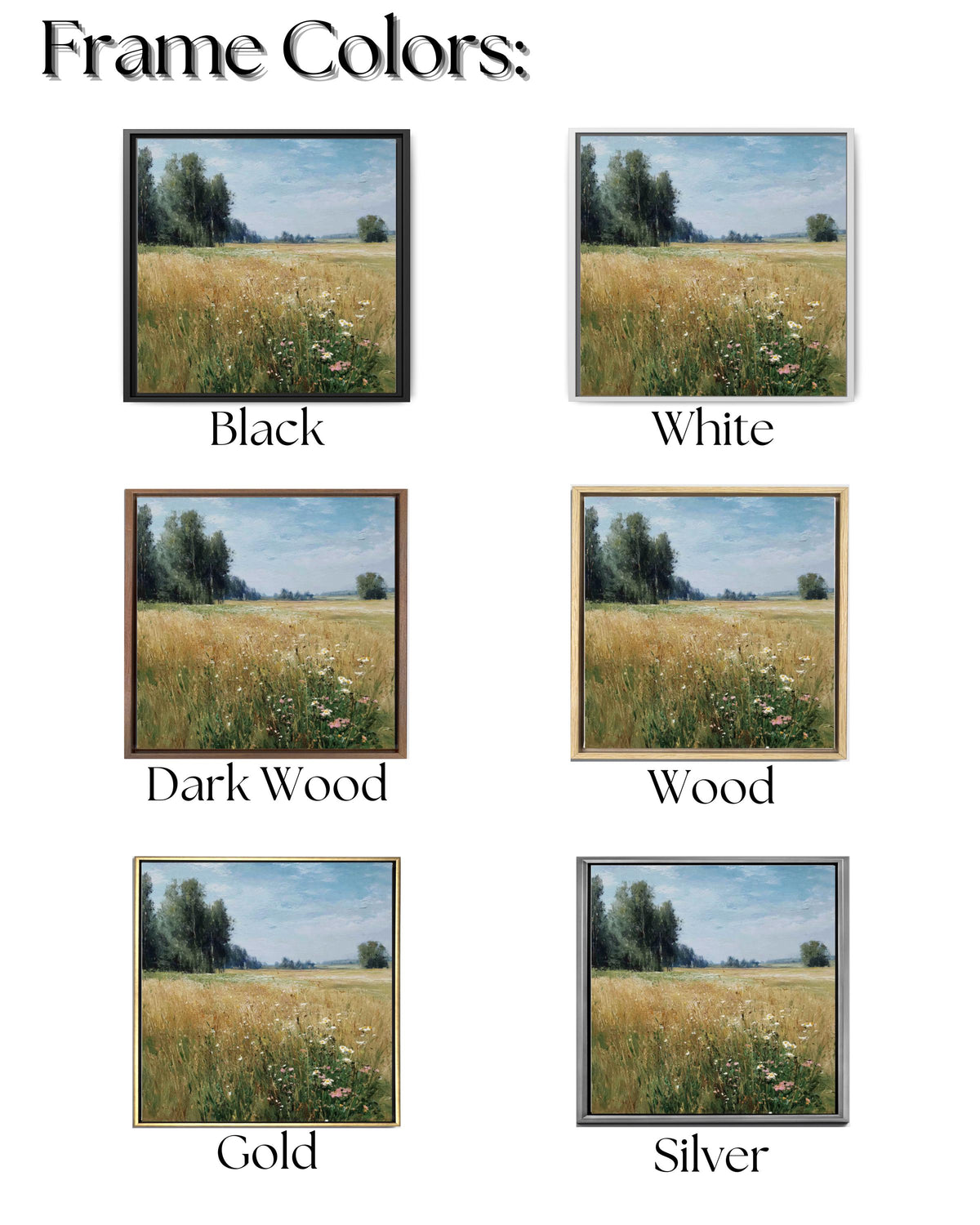 Impressionist Wildflower Meadow Canvas, Sunny Countryside Landscape, Framed Wall Art