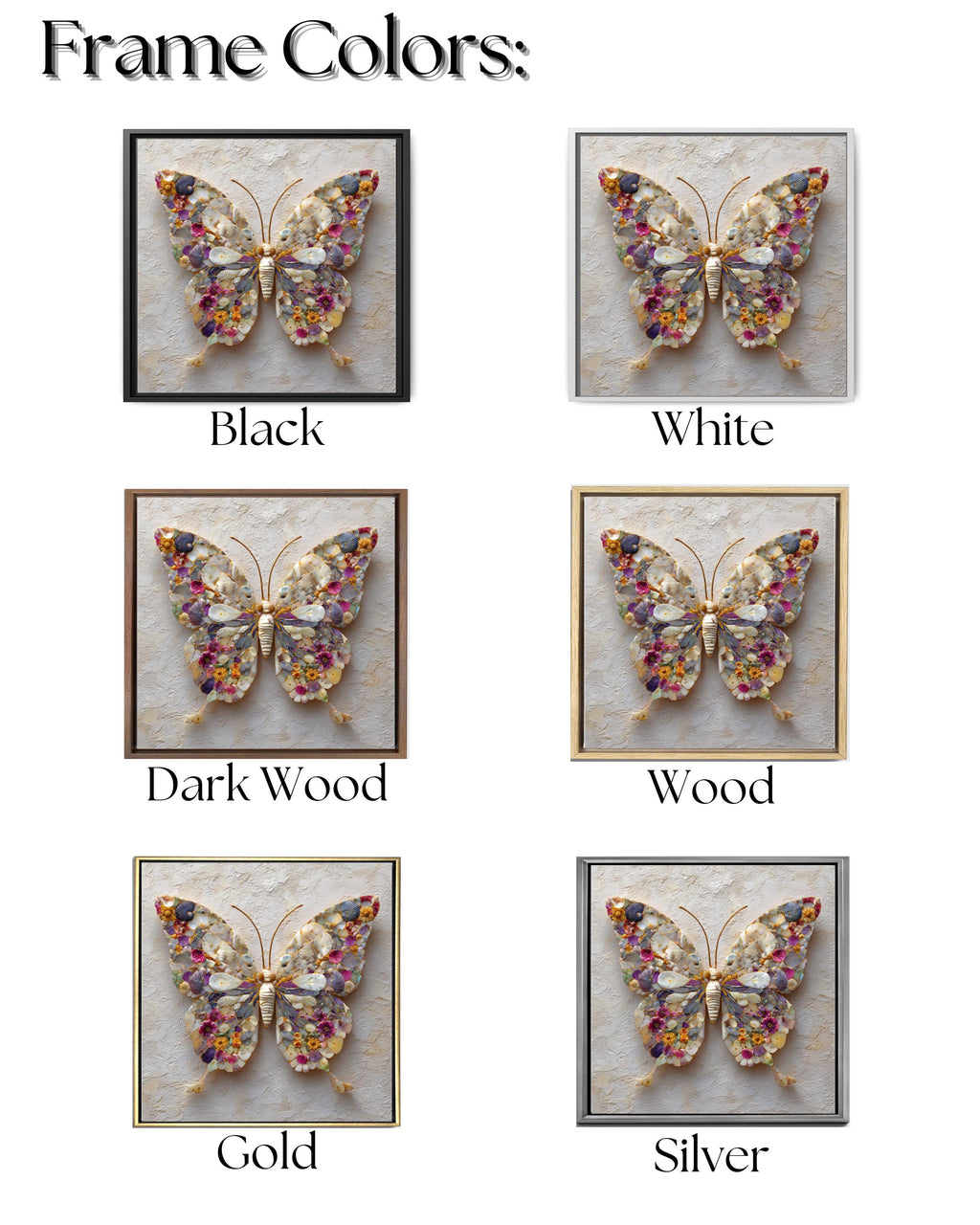 Seashell Butterfly Mosaic Canvas Print, Coastal Nature Wall Art