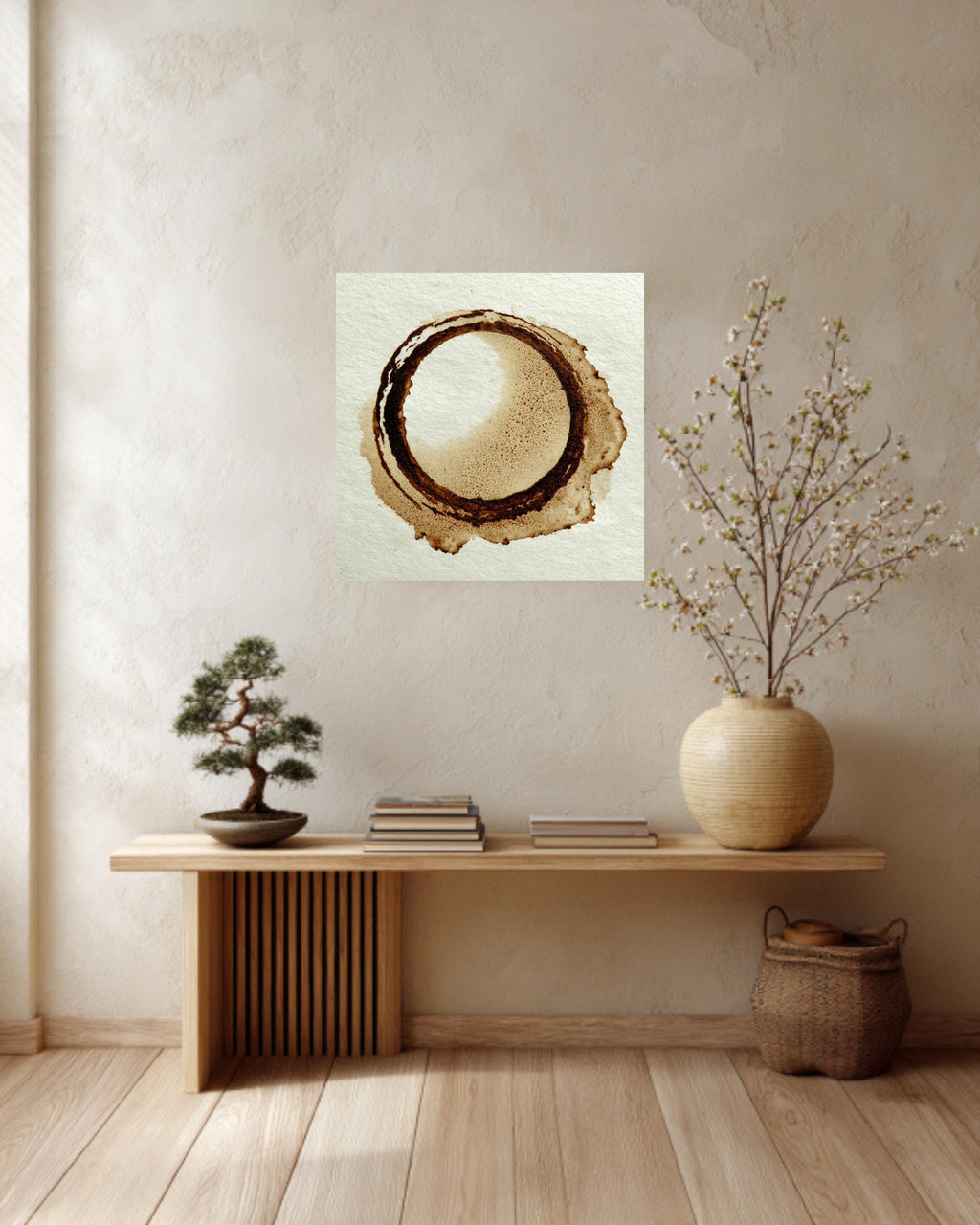 Coffee Stain Canvas Print, Minimalist Kitchen Art, Sepia Tone