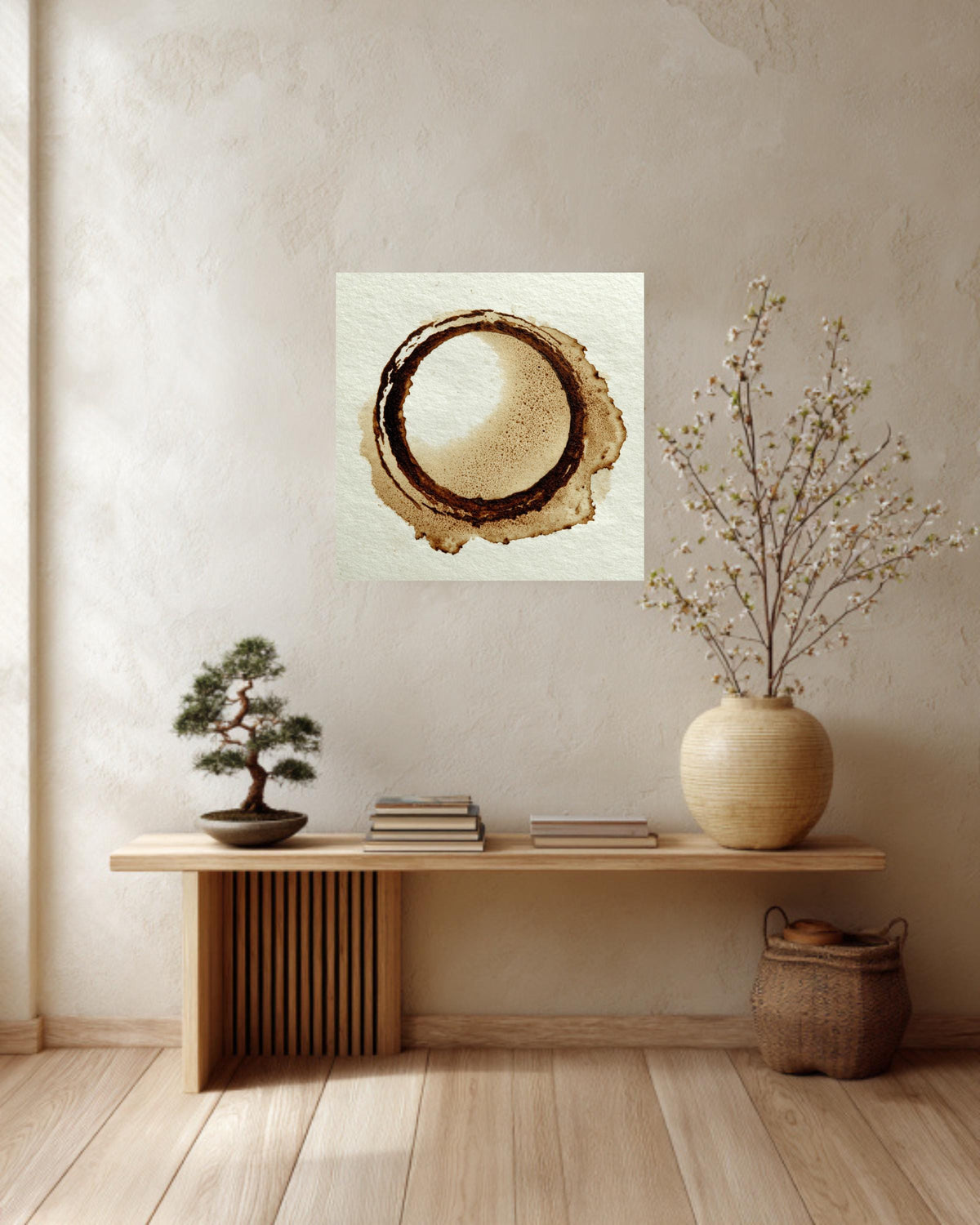 Coffee Stain Canvas Print, Minimalist Kitchen Art, Sepia Tone