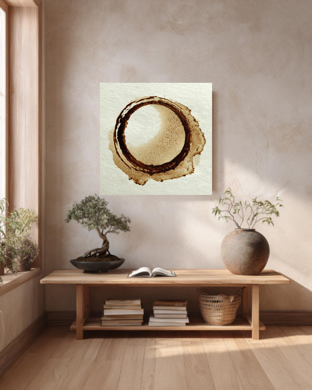 Coffee Stain Canvas Print, Minimalist Kitchen Art, Sepia Tone