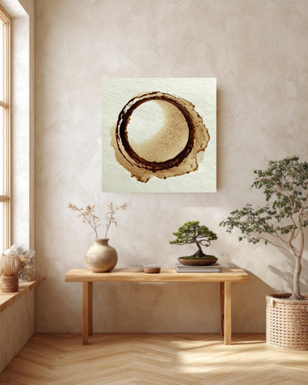 Coffee Stain Canvas Print, Minimalist Kitchen Art, Sepia Tone
