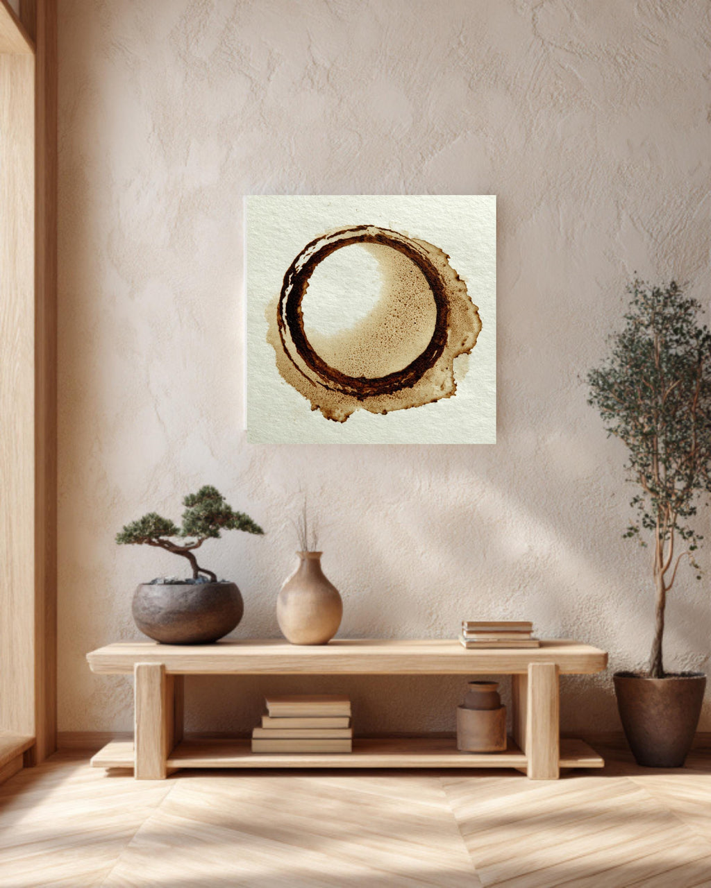 Coffee Stain Canvas Print, Minimalist Kitchen Art, Sepia Tone