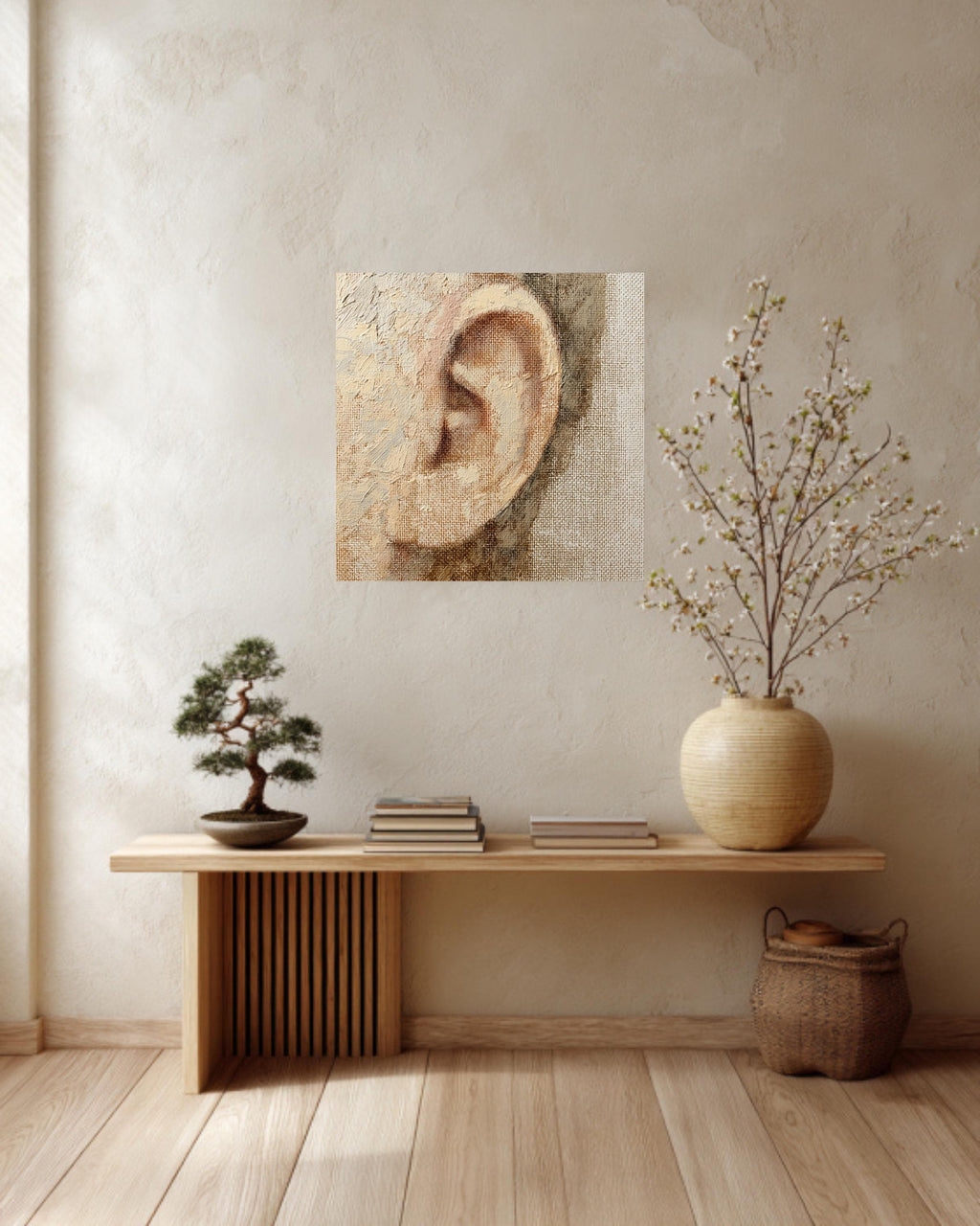 Textured Impasto Ear Anatomy Canvas Print, Medical Art