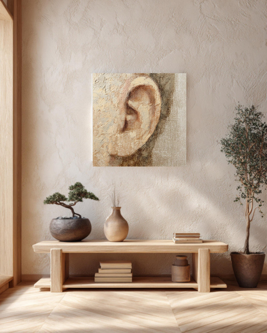 Textured Impasto Ear Anatomy Canvas Print, Medical Art