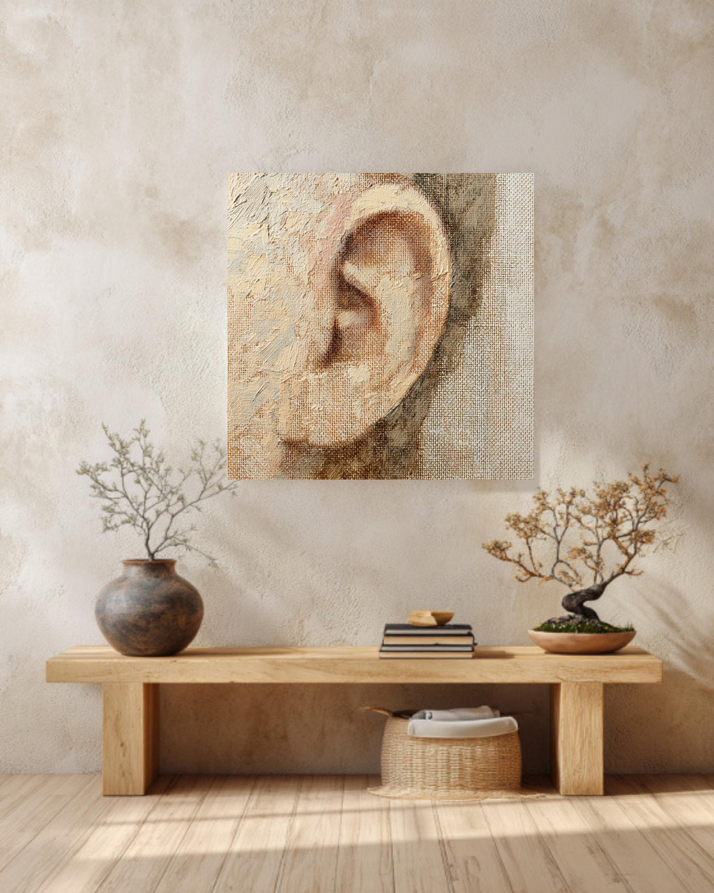 Textured Impasto Ear Anatomy Canvas Print, Medical Art