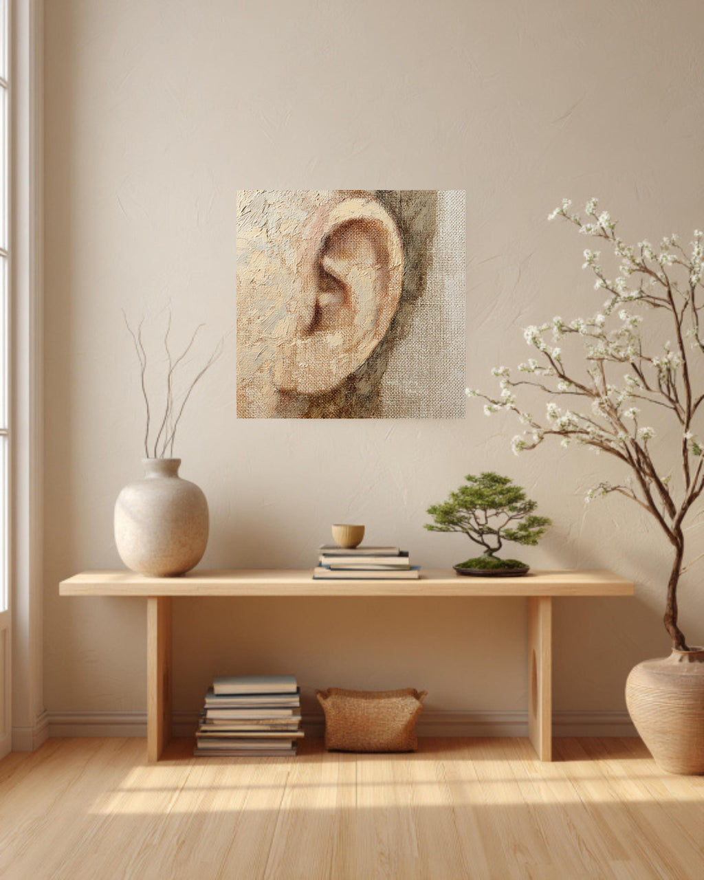 Textured Impasto Ear Anatomy Canvas Print, Medical Art