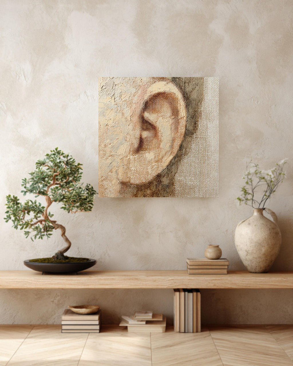 Textured Impasto Ear Anatomy Canvas Print, Medical Art