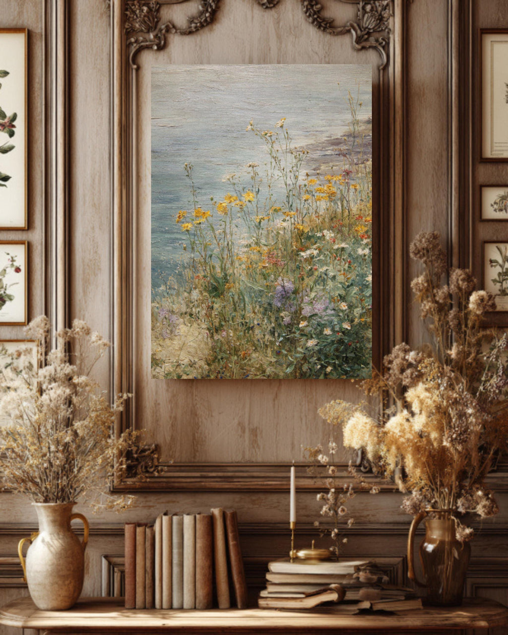 Impressionist Wildflower Canvas Art: Coastal Meadow Landscape, Beach House Decor