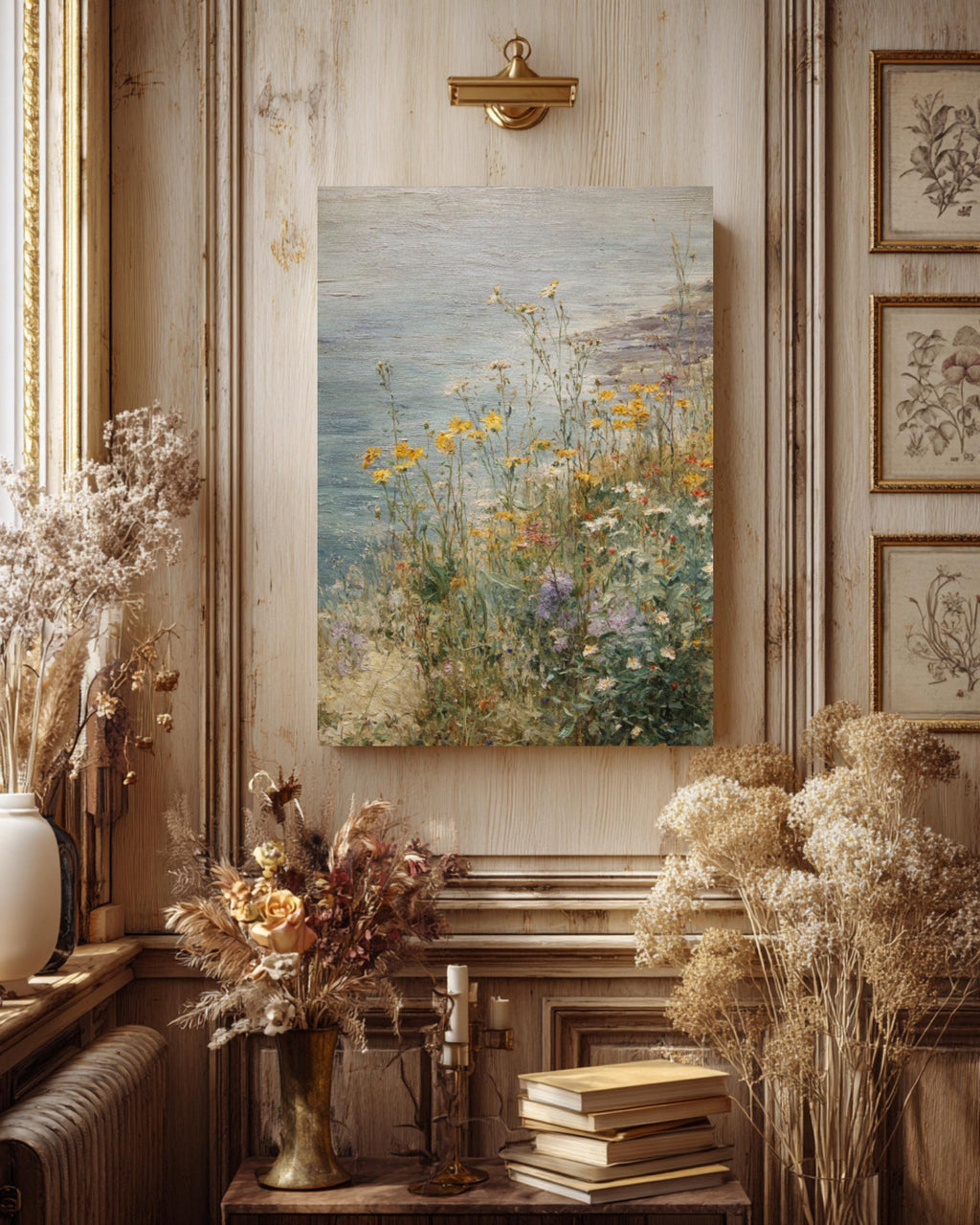 Impressionist Wildflower Canvas Art: Coastal Meadow Landscape, Beach House Decor