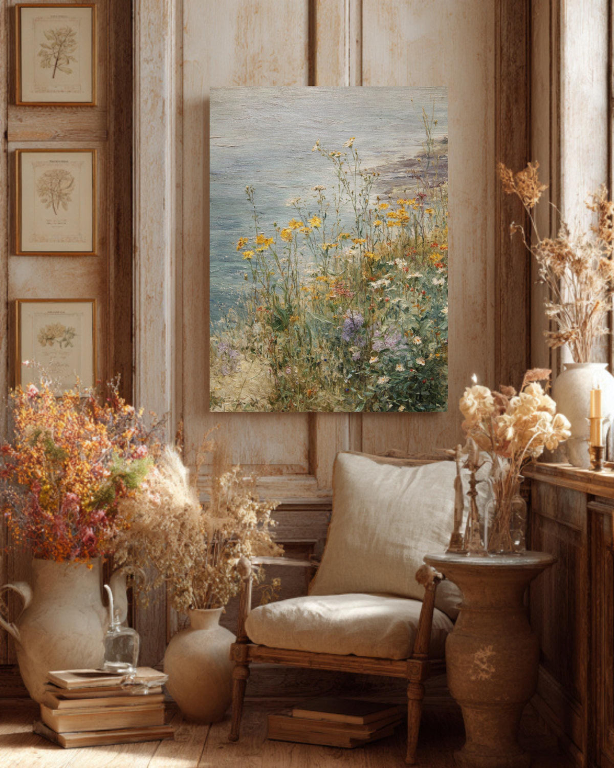 Impressionist Wildflower Canvas Art: Coastal Meadow Landscape, Beach House Decor