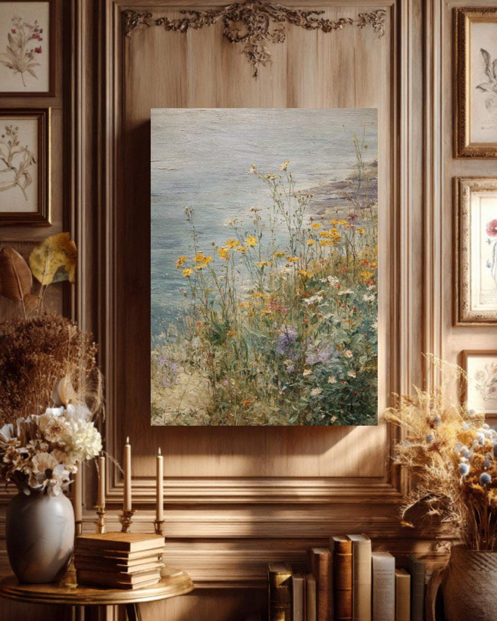 Impressionist Wildflower Canvas Art: Coastal Meadow Landscape, Beach House Decor