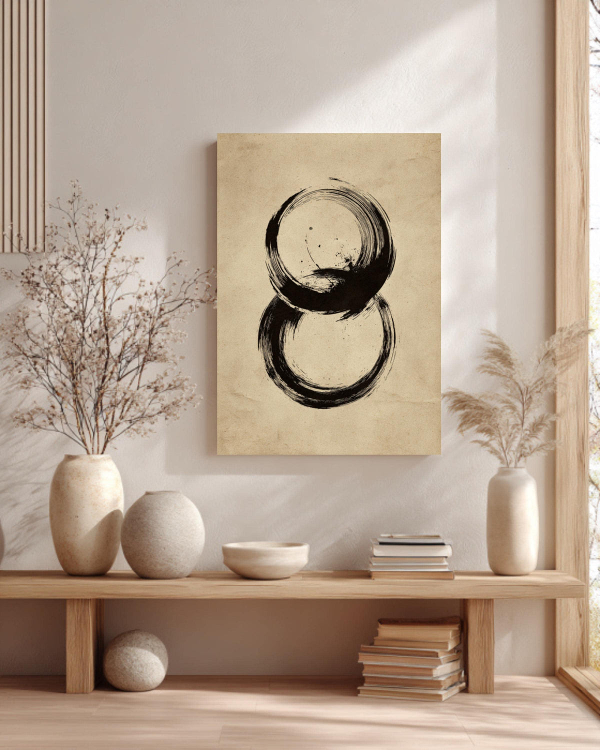 Zen Enso Circle Canvas Art: Japanese Ink Wash Print, Meditation Decor