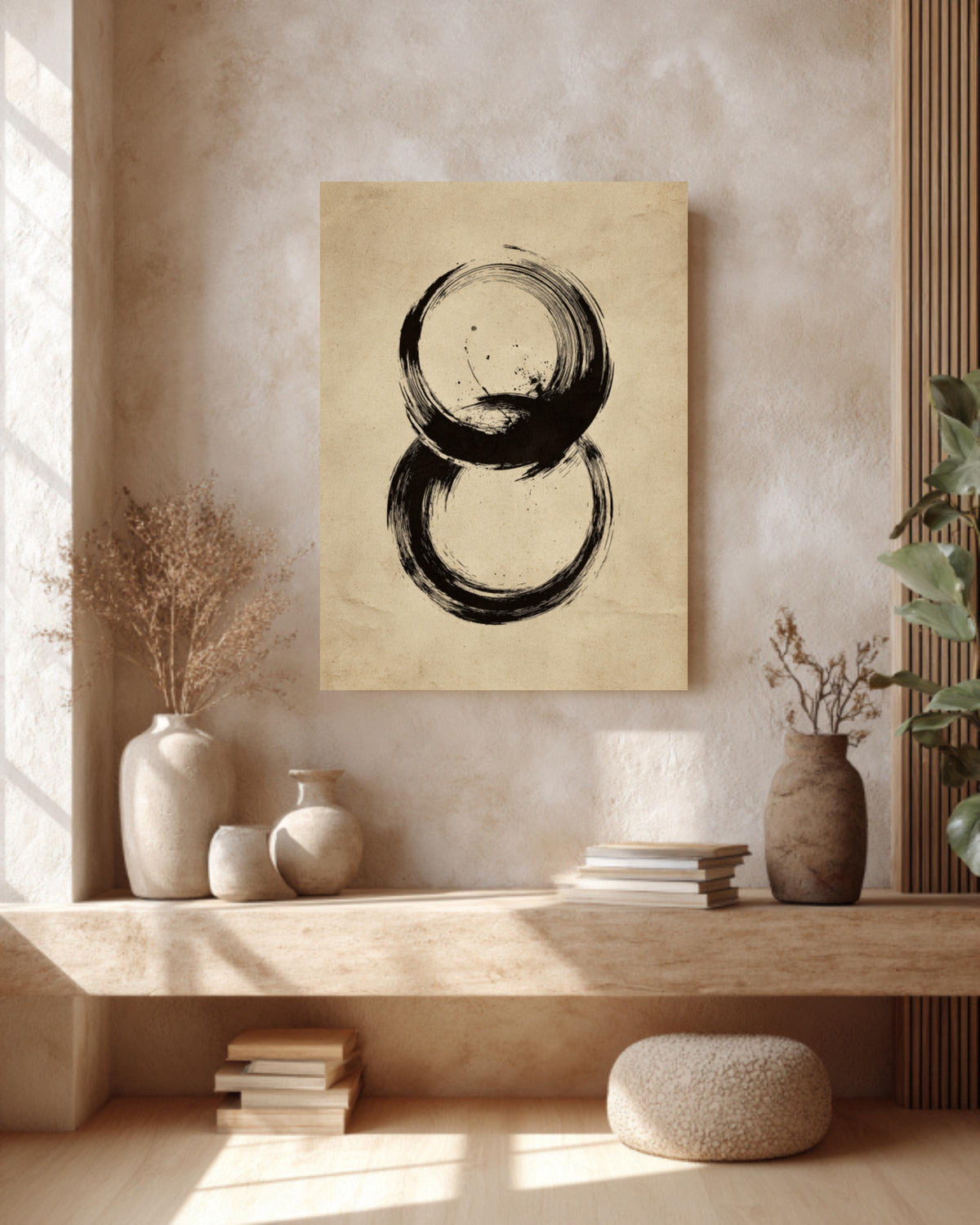 Zen Enso Circle Canvas Art: Japanese Ink Wash Print, Meditation Decor