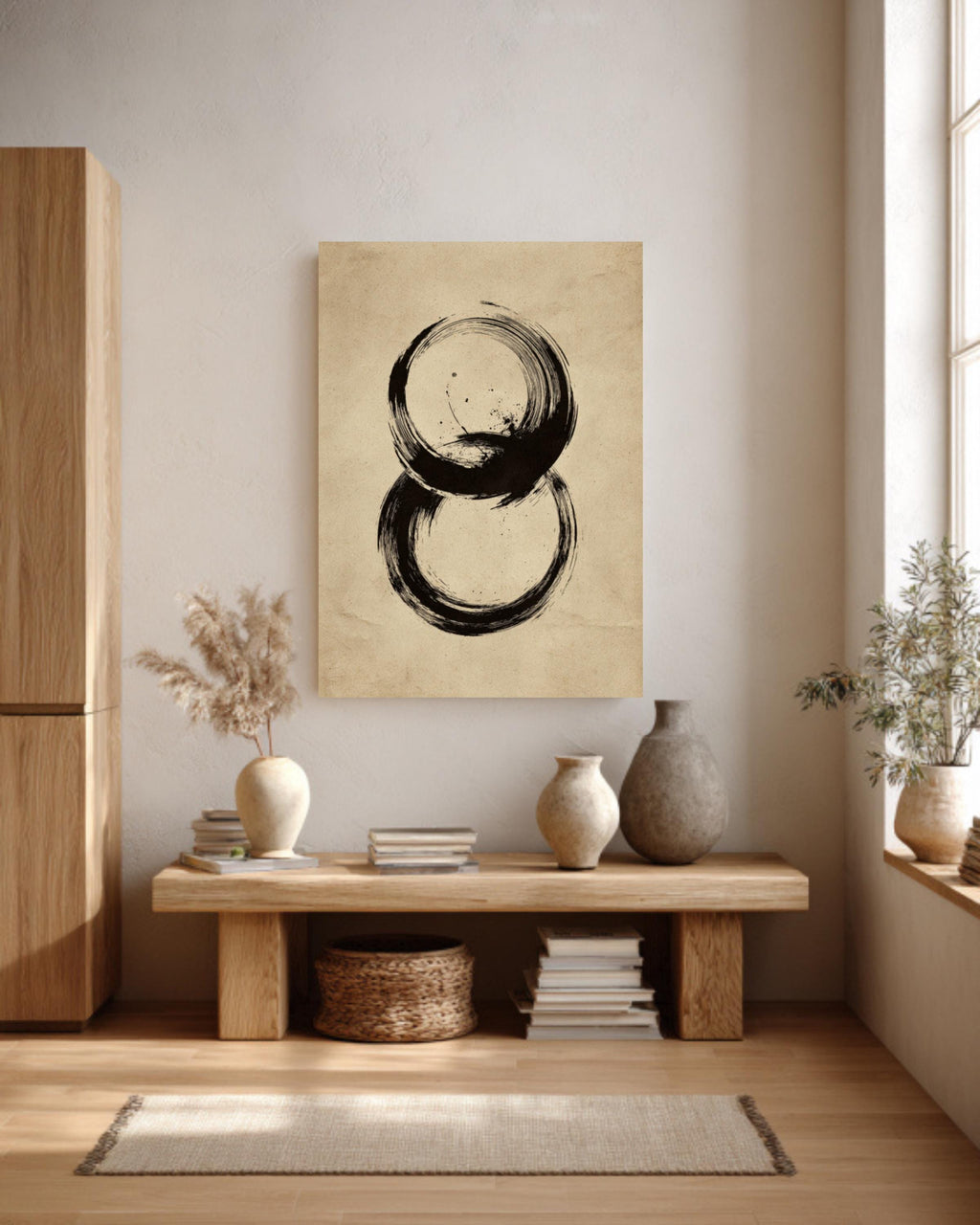 Zen Enso Circle Canvas Art: Japanese Ink Wash Print, Meditation Decor