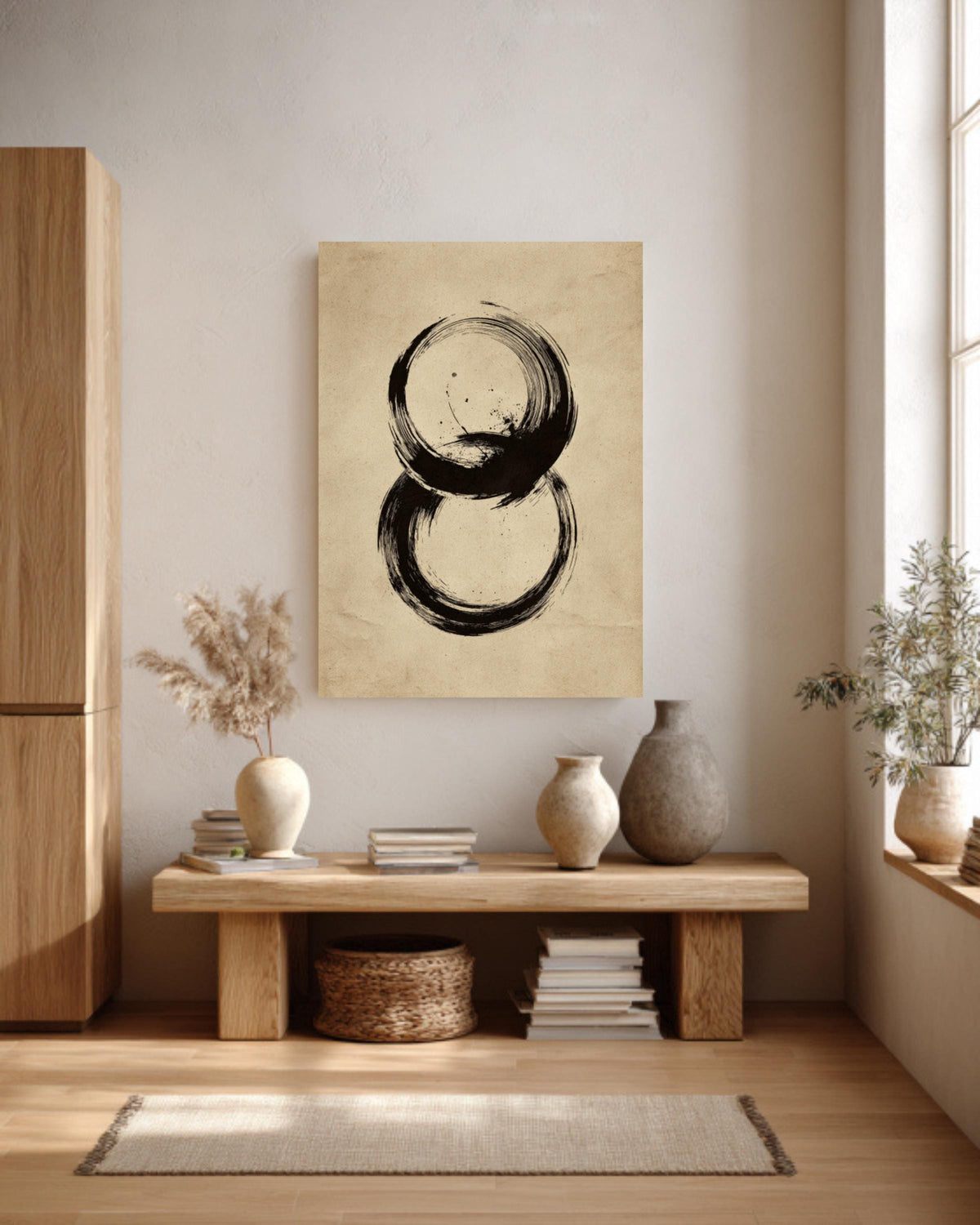 Zen Enso Circle Canvas Art: Japanese Ink Wash Print, Meditation Decor