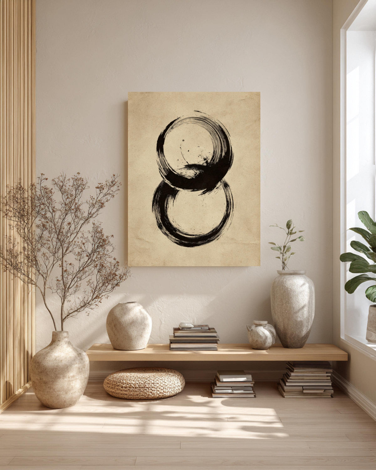 Zen Enso Circle Canvas Art: Japanese Ink Wash Print, Meditation Decor