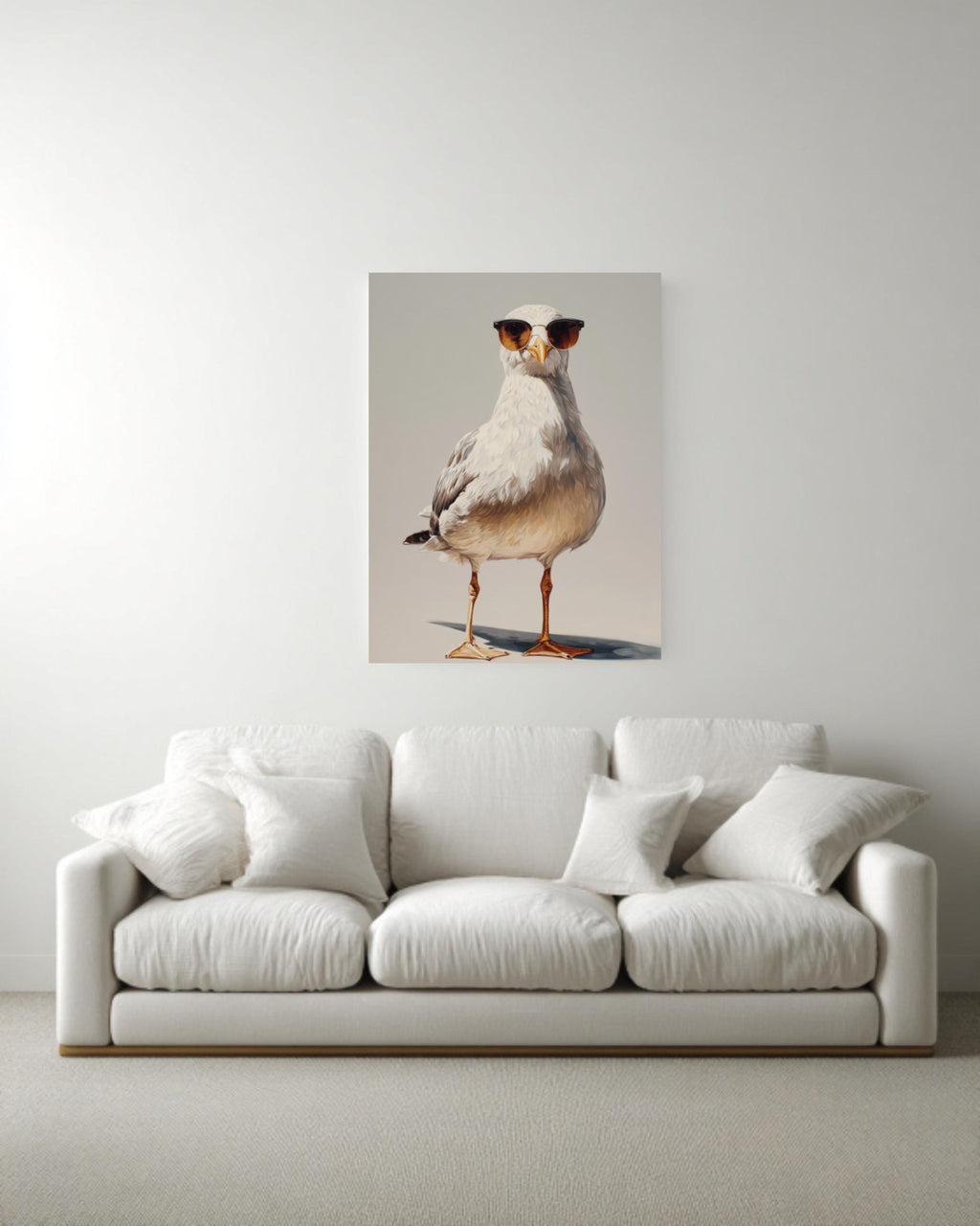 Seagull with Sunglasses Oil Painting on Canvas, Modern Coastal Art