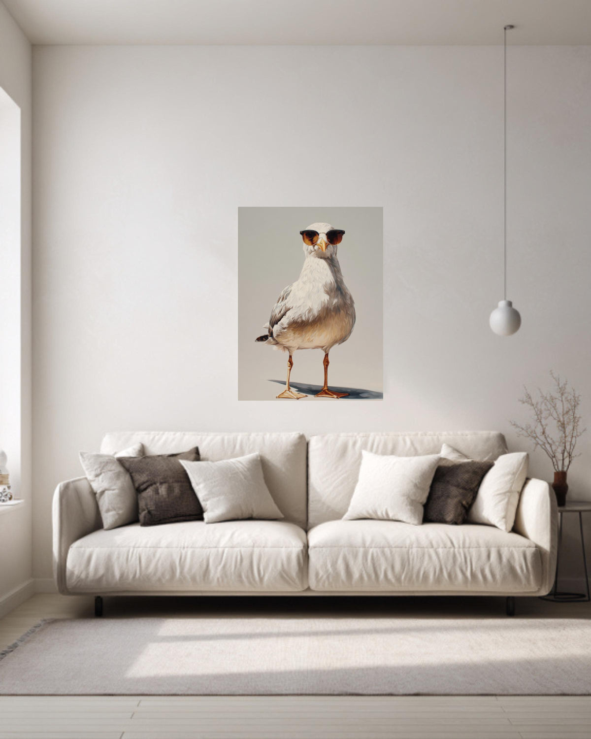 Seagull with Sunglasses Oil Painting on Canvas, Modern Coastal Art