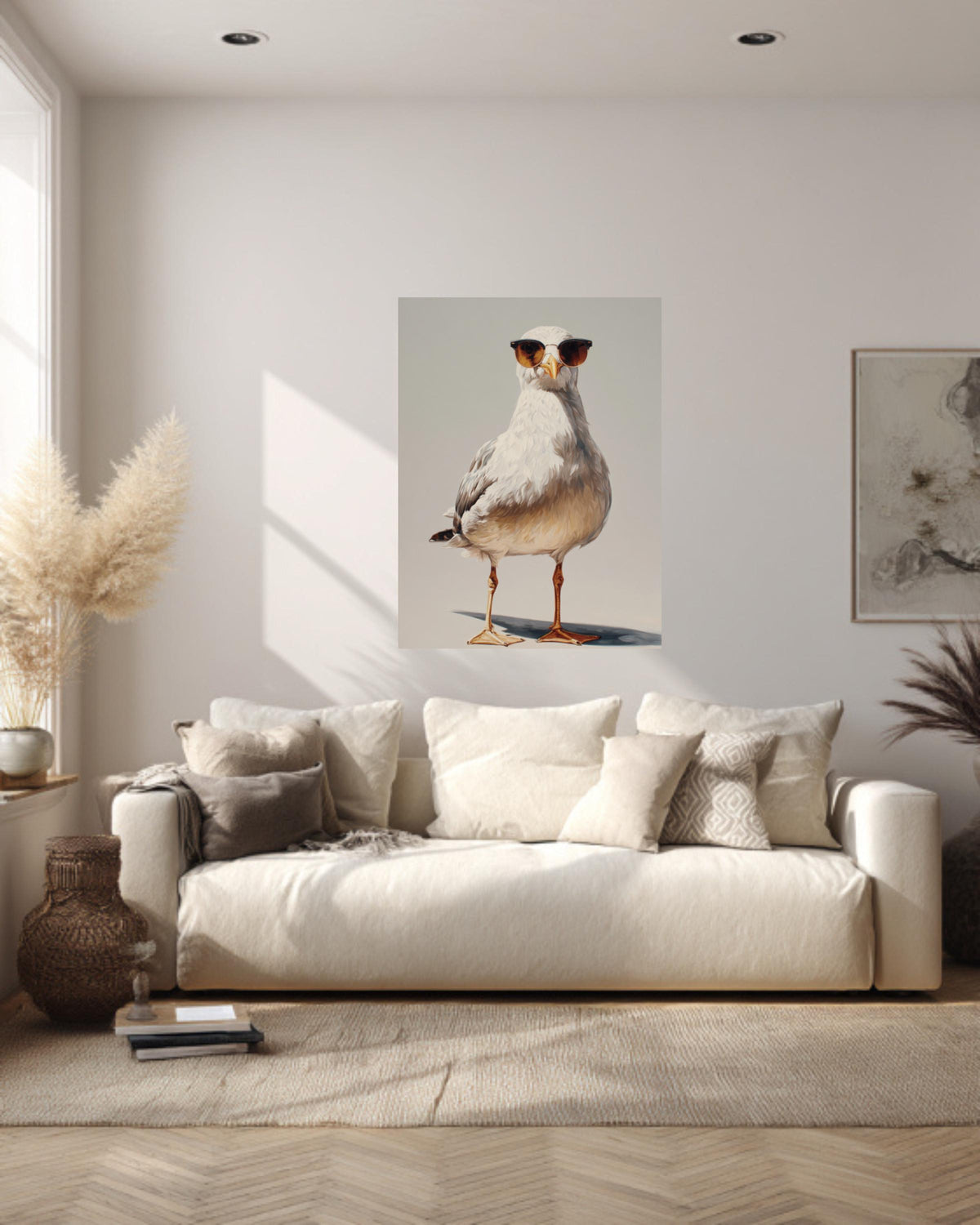 Seagull with Sunglasses Oil Painting on Canvas, Modern Coastal Art