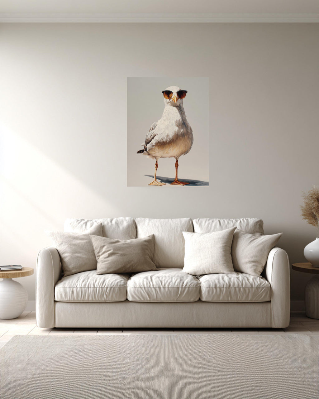 Seagull with Sunglasses Oil Painting on Canvas, Modern Coastal Art