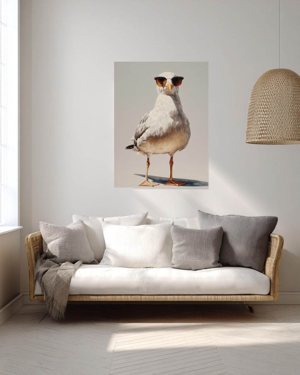 Seagull with Sunglasses Oil Painting on Canvas, Modern Coastal Art
