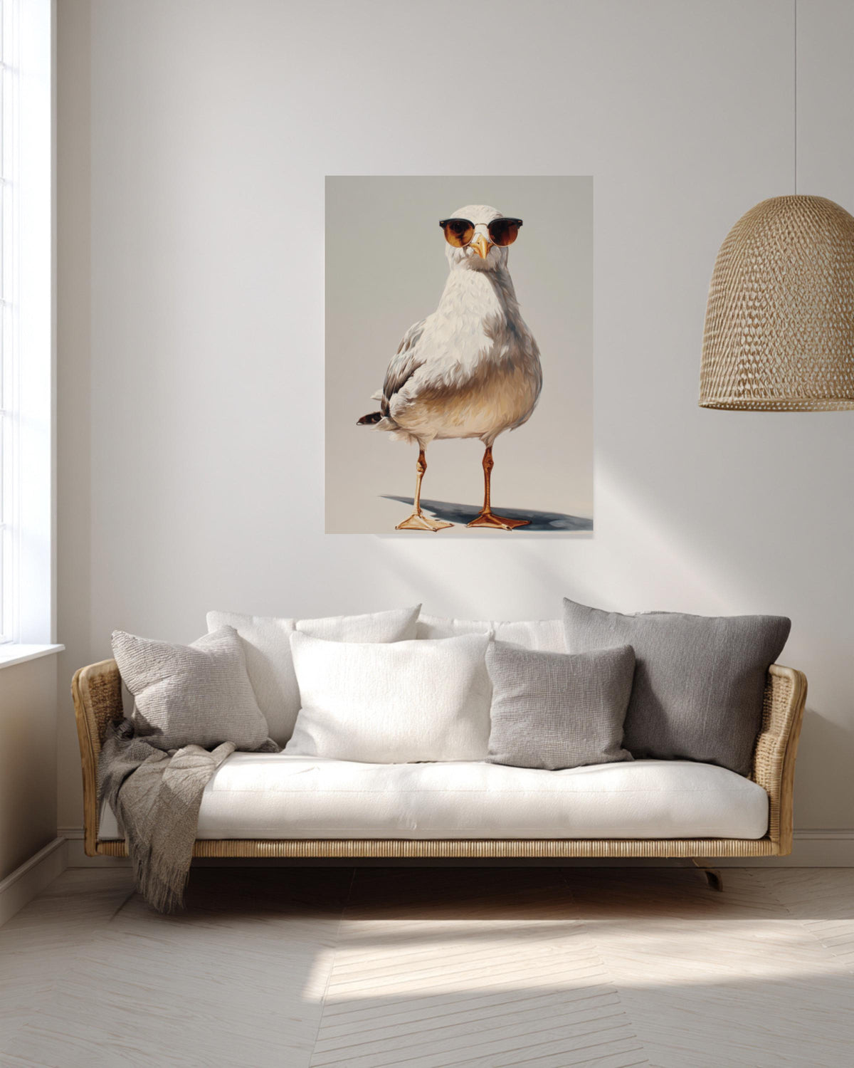 Seagull with Sunglasses Oil Painting on Canvas, Modern Coastal Art