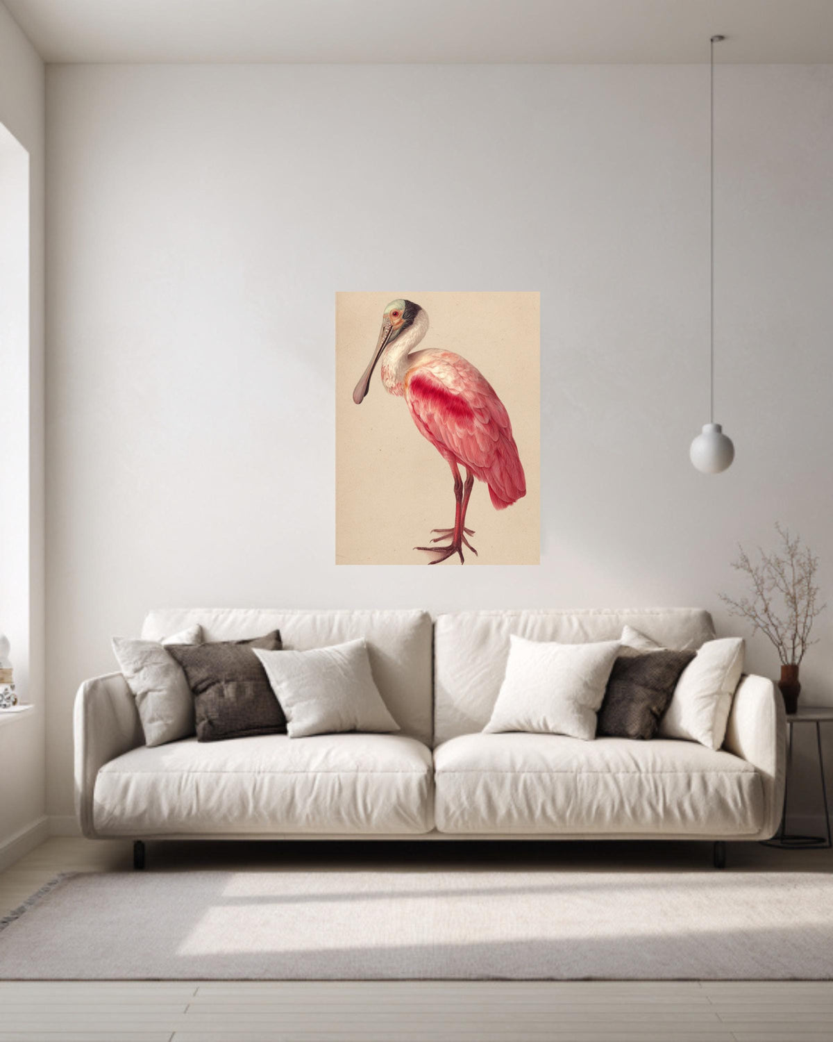 Roseate Spoonbill Canvas Print, Audubon Style Bird Illustration
