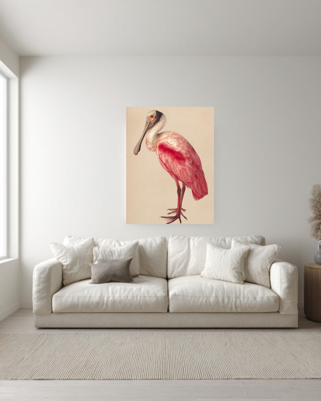 Roseate Spoonbill Canvas Print, Audubon Style Bird Illustration